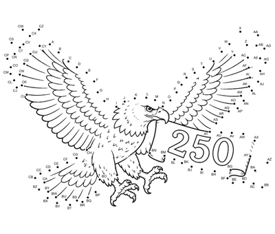Majestic bald eagle carrying a long banner, winged across 104 printable dots