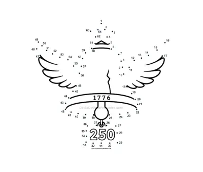 Winged Liberty Bell ringing out of 64 dots on an America 250 printable