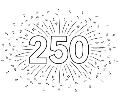 Bursting fireworks display for America 250 sparked from 90 printable dots