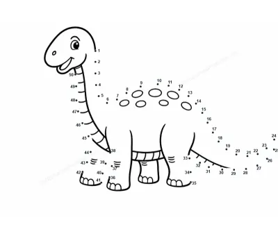 Long-necked Brontosaurus stretching across 50 dots on a preschool printable