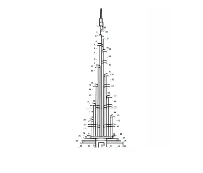 Record-breaking Burj Khalifa tower stacked up through 60 printable numbered dots