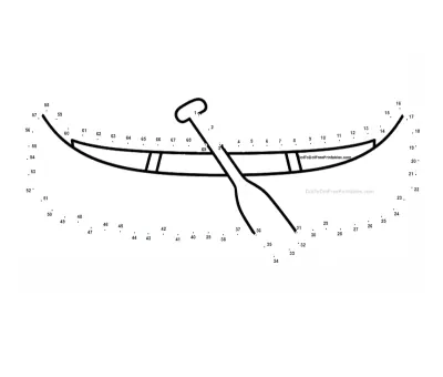 Canadian canoe and paddle drifting into view as 69 dots connect on a free printable