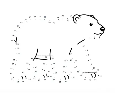 Powerful polar bear crossing Arctic ice, formed by 74 dots on a printable PDF