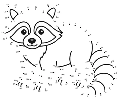 Curious raccoon with masked face and striped tail hidden in 90 printable dots