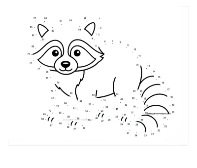 Curious raccoon with masked face and striped tail hidden in 90 printable dots