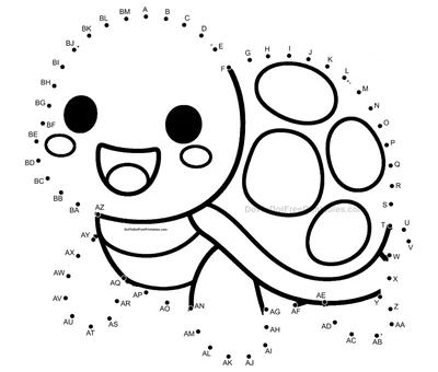 Tiny baby turtle paddling to shore through 65 easy dots on a free sheet