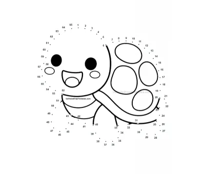 Tiny baby turtle paddling to shore through 65 easy dots on a free sheet