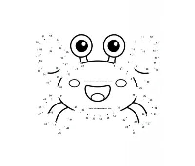 Cheerful crab with raised claws scuttling out of 72 printable dots