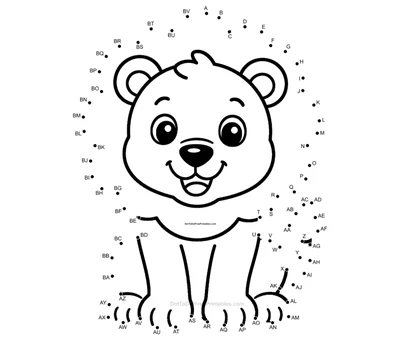 Fluffy lion cub grinning out of 74 connected dots, free page for young solvers