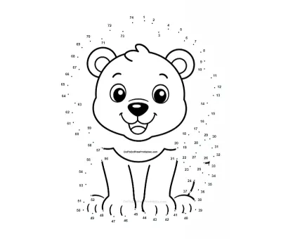 Fluffy lion cub grinning out of 74 connected dots, free page for young solvers