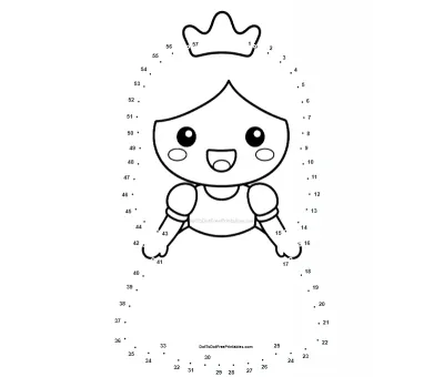 Princess in a sparkly gown and crown drawn from 57 printable dots