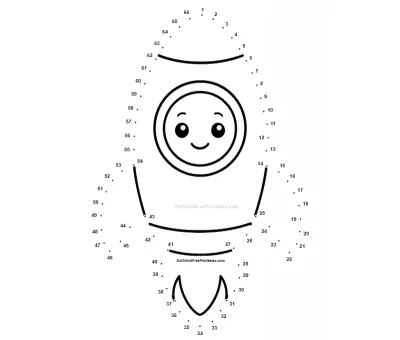 Cartoon rocket ship on the launchpad, fueled by 66 printable numbered dots