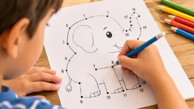 Child practicing fine motor skills with a dot-to-dot puzzle