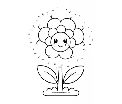 Layered camellia bloom on an easy 45-dot connect the dots printable for young kids
