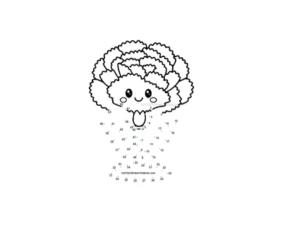 Ruffled carnation flower connected through 53 numbered dots, free kids printable