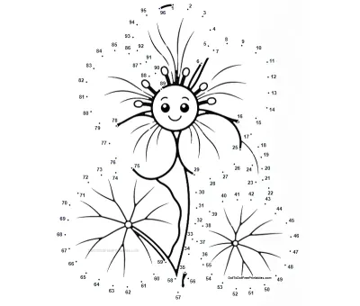 Round-leaved nasturtium traced through 96 dots on a printable connect the dots worksheet