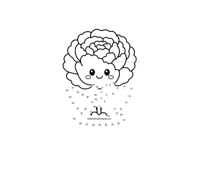 Fluffy layered peony forming from 46 gentle dots, free worksheet to print