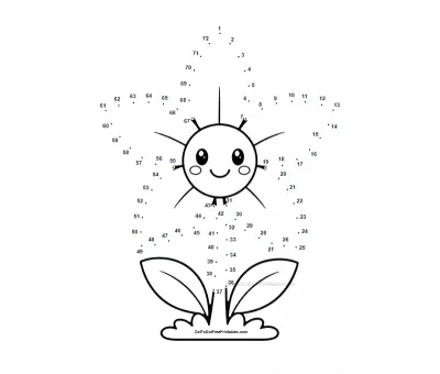 Five-petaled periwinkle pinwheel flower built from 72 dots, free printable preview