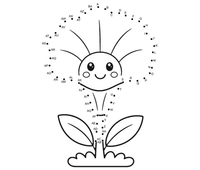 Trumpet-shaped petunia on a beginner 53-dot dot to dot printable sheet