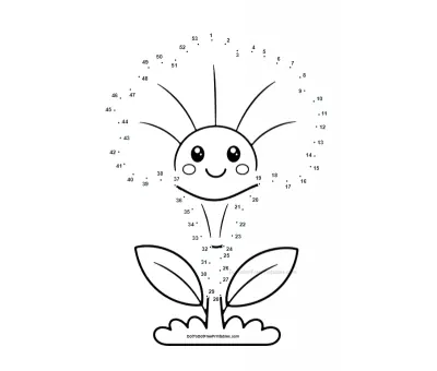 Trumpet-shaped petunia on a beginner 53-dot dot to dot printable sheet