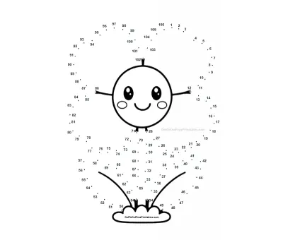 Wind-blown poppy petals shaped by 106 numbered dots in a longer printable puzzle