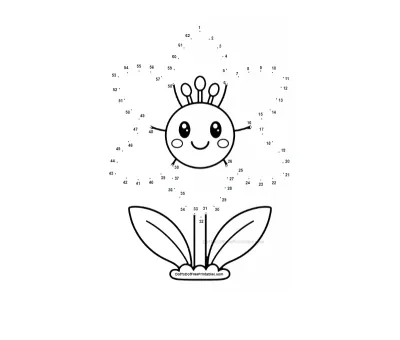 Symmetrical six-petal lily outlined across a 62-dot printable connect the dots page