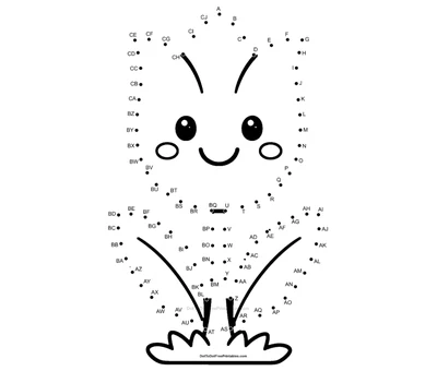 Cup-shaped spring tulip growing through 88 dots, printable connect-the-numbers worksheet