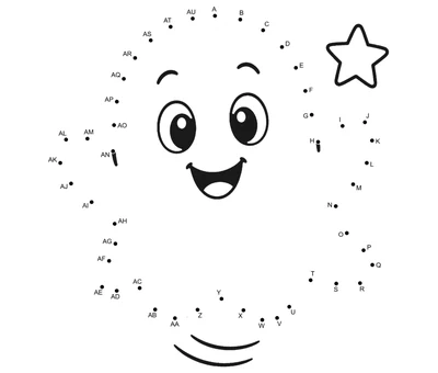 Friendly smiling ghost with a star surrounded by 47 numbered dots
