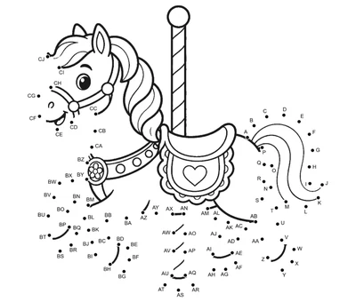 Decorated carousel horse with flowing mane conjured from 88 printable dots