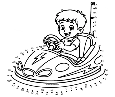 Speedy toy car zooming ahead once 48 numbered dots are connected