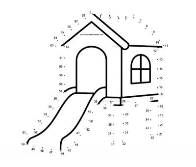 Playhouse with attached slide assembled from 68 dots on a free dot to dot page