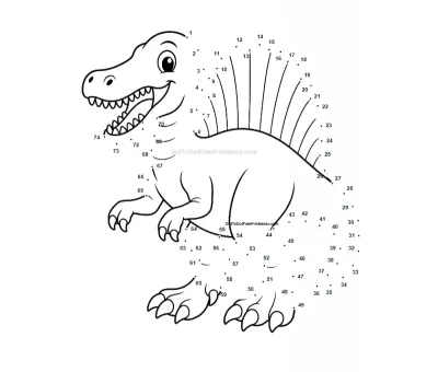Sail-backed Spinosaurus surfacing through 74 dots on a free dinosaur printable