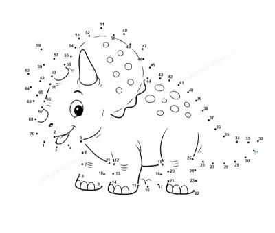 Three-horned Triceratops and its bony frill emerging from 70 printable dots