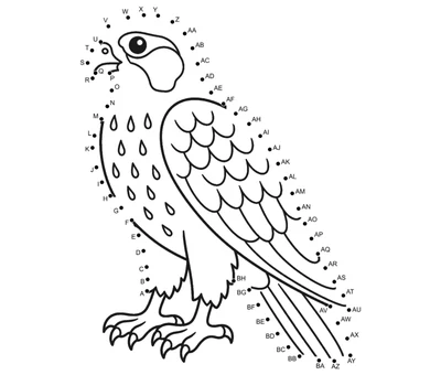 Falcon in mid-flight, wings swept back across 60 dots on a free worksheet