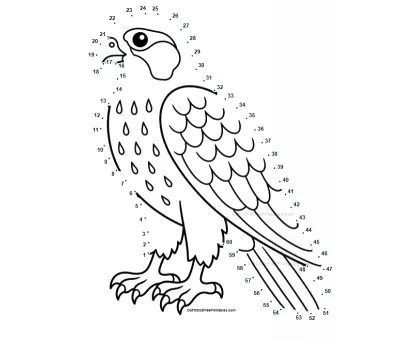 Falcon in mid-flight, wings swept back across 60 dots on a free worksheet