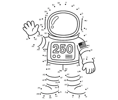 Heroic astronaut waving in a spacesuit, suited up from 63 printable dots