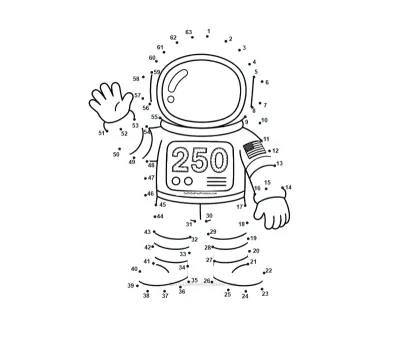 Heroic astronaut waving in a spacesuit, suited up from 63 printable dots