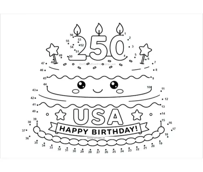 Layered patriotic birthday cake frosted together from 56 printable dots