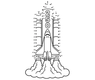 Space Shuttle lifting off in a cloud of 50 numbered printable dots