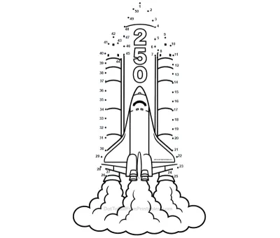 Space Shuttle lifting off in a cloud of 50 numbered printable dots