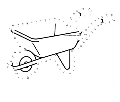 Sturdy garden wheelbarrow rolled out across 85 dots in a print-ready PDF puzzle